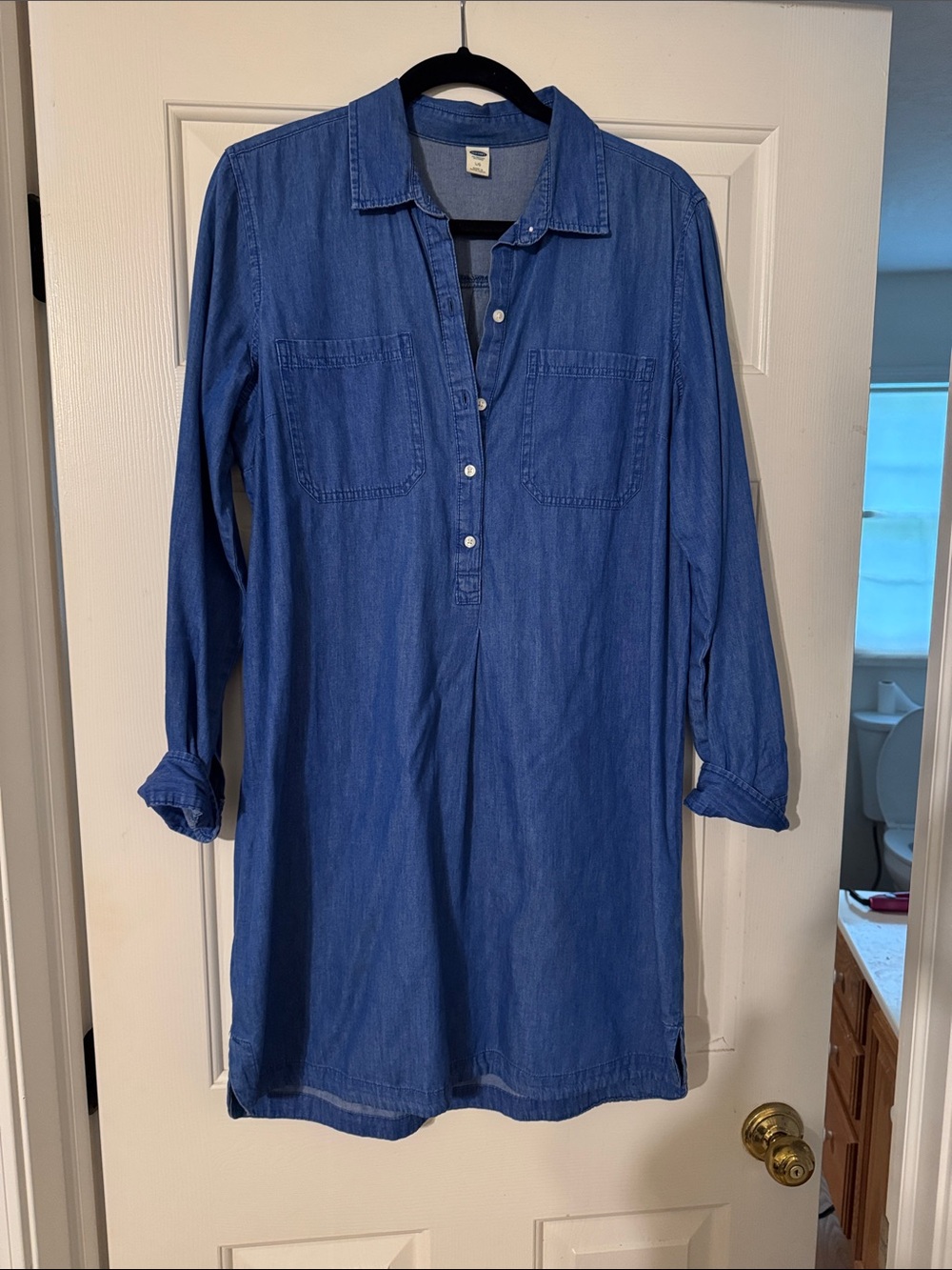 Old Navy Blue Chambray Long-Sleeve Shirt Dress